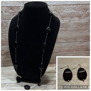 Elegant Black and Silver Necklace And Matching earrings set